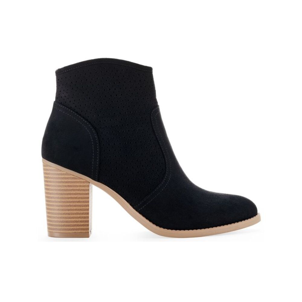 SUN STONE Womens Black Almond Toe Block Heel Zip-Up Dress Booties 10 - Picture 2 of 4